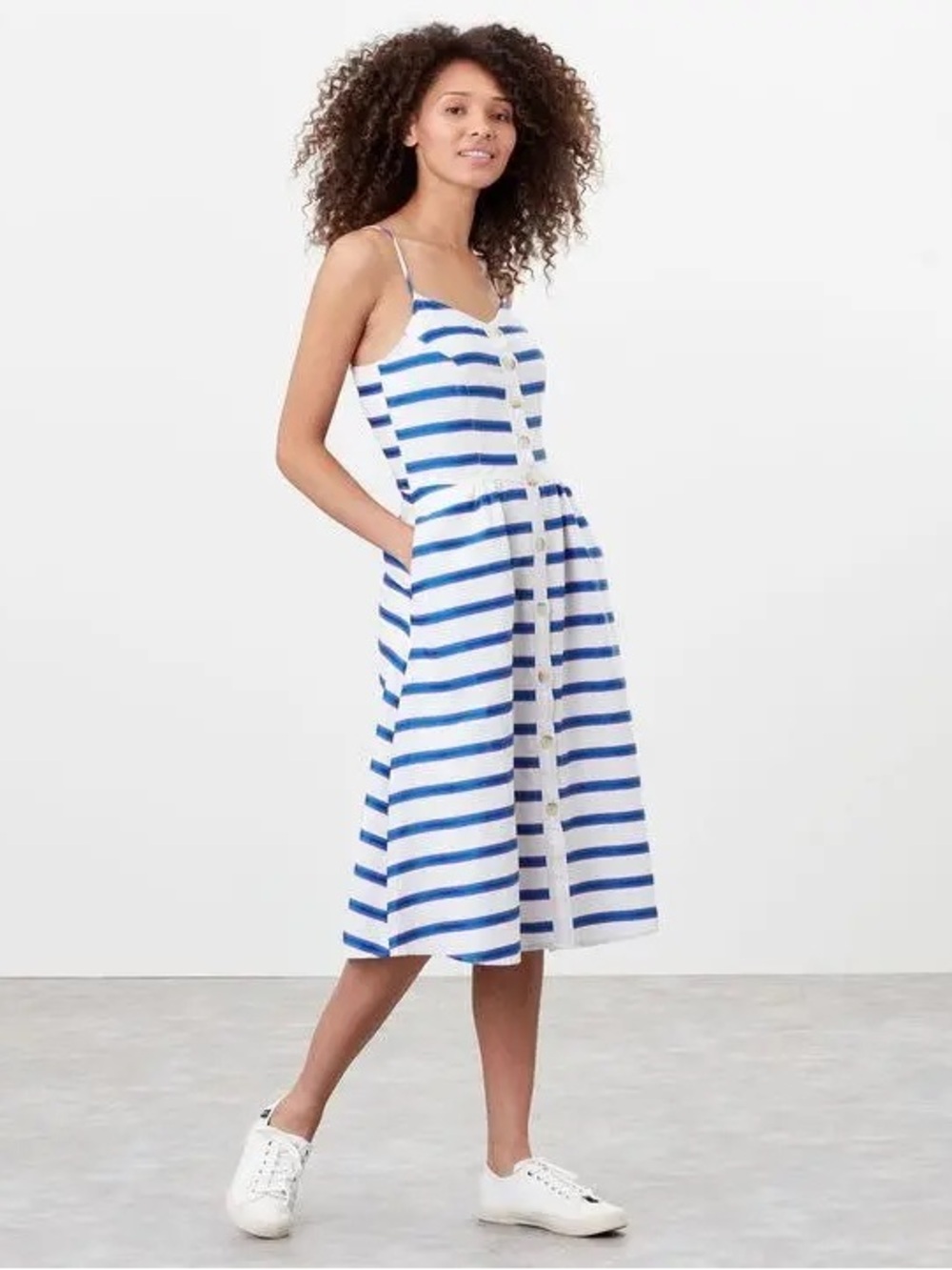 Joules linen blend stripe midi dress